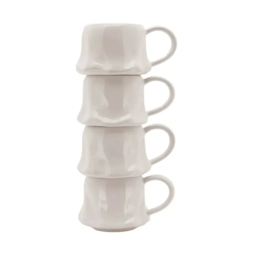 NEW Ceramic Ghost Mugs Mug Set of 4 Stacking Stackable White Stoneware Can hold